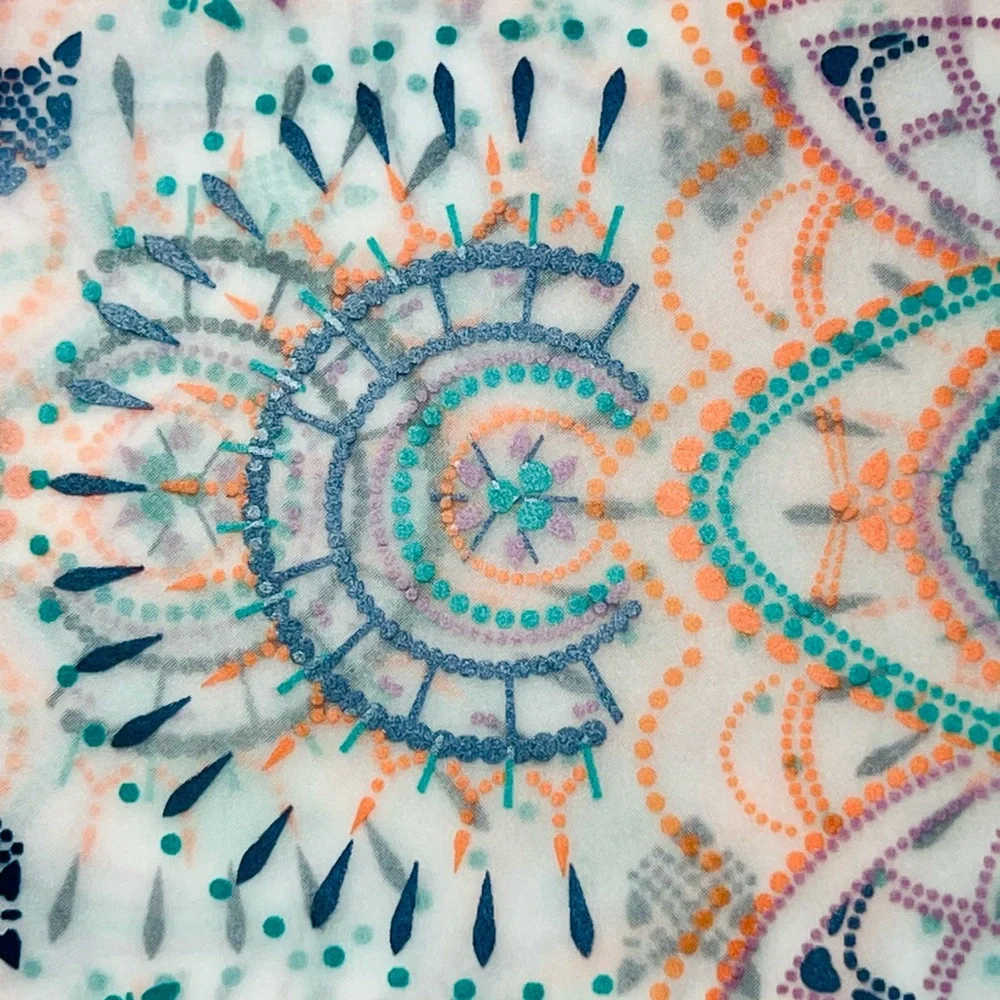 Mandala Peva Shower Curtain Teal, Coral & Navy Metal Grommets Kavala Collection